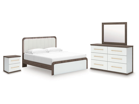 Kendanport Brown/White King Platform Bed, Dresser, Mirror and Nightstand - Ornate Home