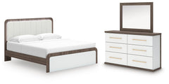 Kendanport Brown/White King Upholstered Bed, Dresser and Mirror - Ornate Home
