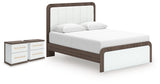 Kendanport Brown/White Queen Upholstered Bed and 2 Nightstands (Online Special Price) - Ornate Home