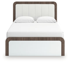 Kendanport Brown/White Queen Upholstered Bed and 2 Nightstands - Ornate Home