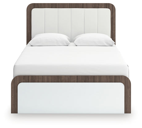 Kendanport Brown/White Queen Upholstered Bed and 2 Nightstands - Ornate Home