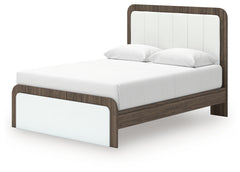 Kendanport Brown/White Queen Upholstered Bed and 2 Nightstands - Ornate Home