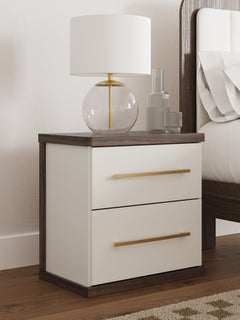 Kendanport Brown/White Queen Upholstered Bed and 2 Nightstands - Ornate Home
