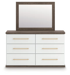 Kendanport Brown/White Queen Upholstered Platform Bed, Dresser and Mirror - Ornate Home