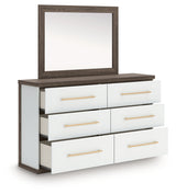Kendanport Brown/White Queen Upholstered Platform Bed, Dresser and Mirror - Ornate Home