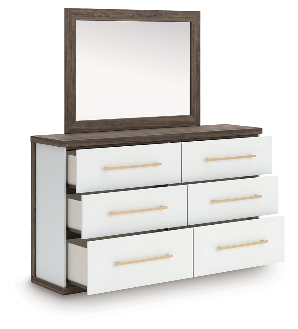 Kendanport Brown/White Queen Upholstered Platform Bed, Dresser and Mirror - Ornate Home