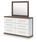 Kendanport Brown/White Queen Upholstered Platform Bed, Dresser and Mirror - Ornate Home