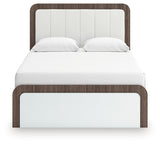 Kendanport Brown/White Queen Upholstered Platform Bed, Dresser and Mirror - Ornate Home