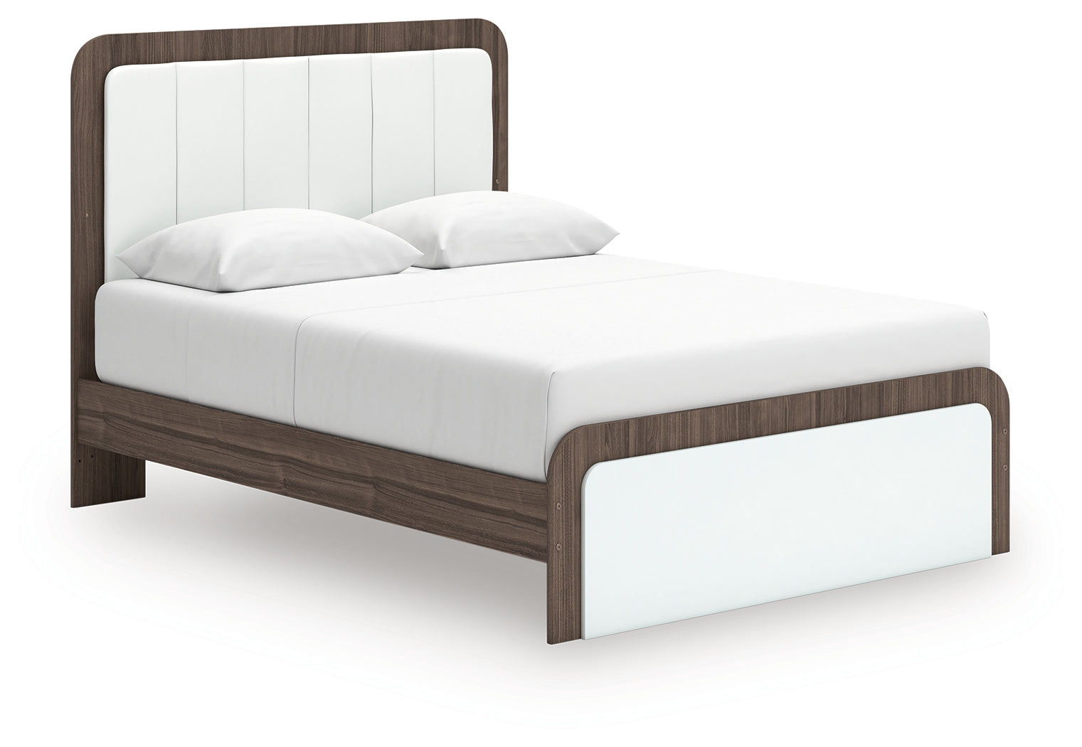 Kendanport Brown/White Queen Upholstered Platform Bed, Dresser and Mirror - Ornate Home