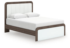 Kendanport Brown/White Queen Upholstered Platform Bed, Dresser and Mirror - Ornate Home