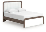 Kendanport Brown/White Queen Upholstered Platform Bed, Dresser and Mirror - Ornate Home