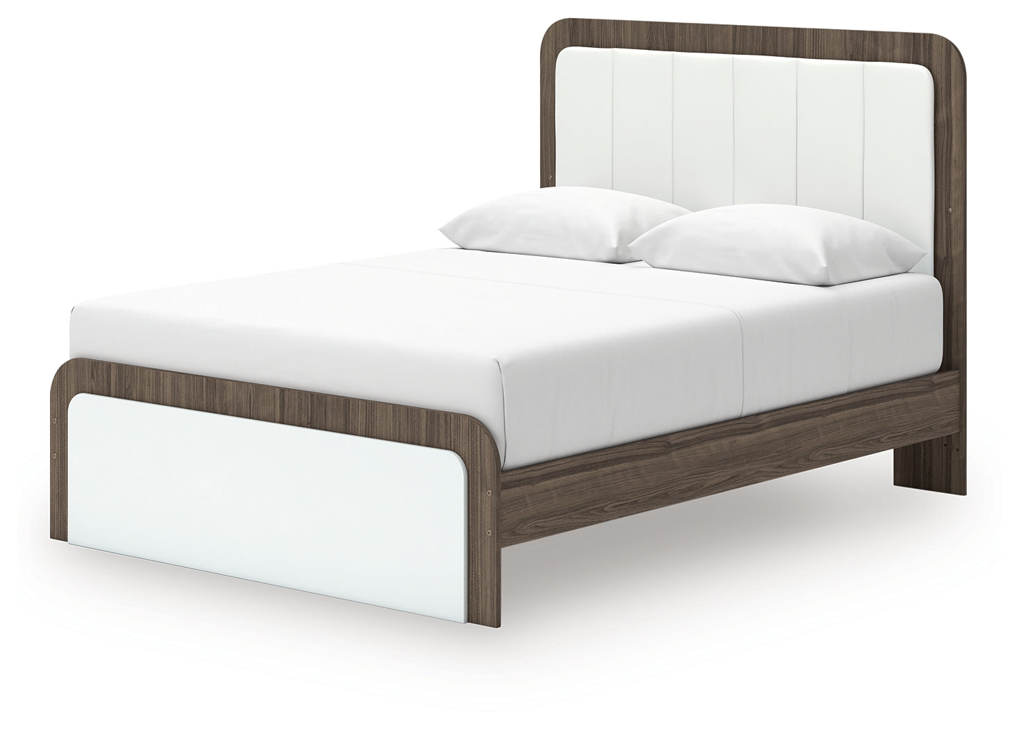 Kendanport Brown/White Queen Upholstered Platform Bed, Dresser and Mirror - Ornate Home