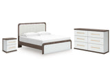 Kendanport White/Brown King Upholstered Bed, Dresser and Nightstand (Online Special Price) - Ornate Home