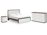 Kendanport White/Brown King Upholstered Bed, Dresser and Nightstand - Ornate Home