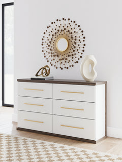 Kendanport White/Brown King Upholstered Bed, Dresser and Nightstand - Ornate Home