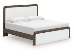 Kendanport White/Brown King Upholstered Bed - Ornate Home