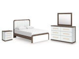 Kendanport White/Brown Queen Upholstered Bed, Dresser, Mirror and Nightstand (Online Special Price) - Ornate Home
