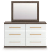 Kendanport White/Brown Queen Upholstered Bed, Dresser, Mirror and Nightstand (Online Special Price) - Ornate Home