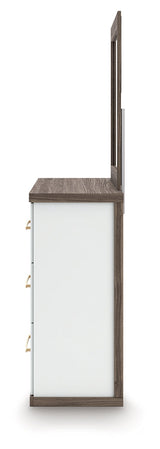 Kendanport White/Brown Queen Upholstered Bed, Dresser, Mirror and Nightstand (Online Special Price) - Ornate Home