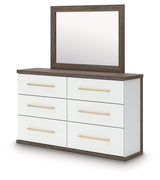 Kendanport White/Brown Queen Upholstered Bed, Dresser, Mirror and Nightstand (Online Special Price) - Ornate Home