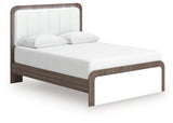 Kendanport White/Brown Queen Upholstered Bed, Dresser, Mirror and Nightstand (Online Special Price) - Ornate Home