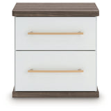 Kendanport White/Brown Queen Upholstered Bed, Dresser, Mirror and Nightstand (Online Special Price) - Ornate Home