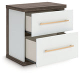 Kendanport White/Brown Queen Upholstered Bed, Dresser, Mirror and Nightstand (Online Special Price) - Ornate Home