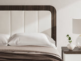Kendanport White/Brown Queen Upholstered Bed, Dresser, Mirror and Nightstand (Online Special Price) - Ornate Home