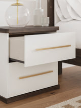Kendanport White/Brown Queen Upholstered Bed, Dresser, Mirror and Nightstand (Online Special Price) - Ornate Home