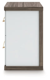 Kendanport White/Brown Queen Upholstered Bed, Dresser, Mirror and Nightstand - Ornate Home