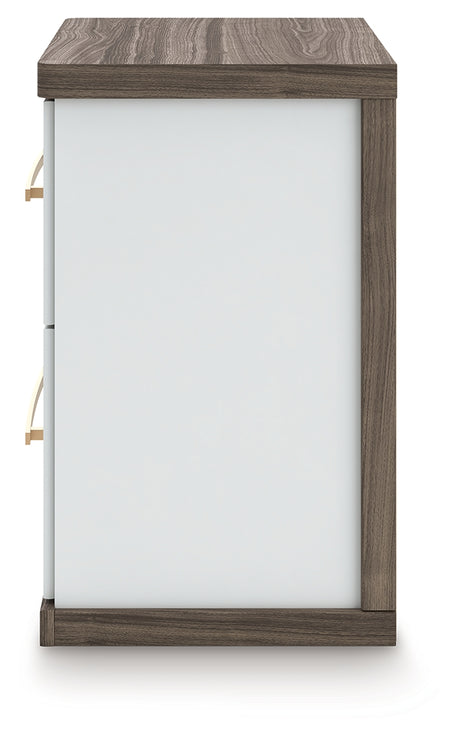 Kendanport White/Brown Queen Upholstered Bed, Dresser, Mirror and Nightstand - Ornate Home