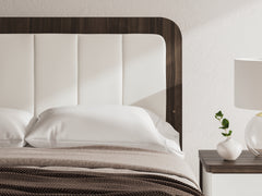 Kendanport White/Brown Queen Upholstered Bed, Dresser, Mirror and Nightstand - Ornate Home