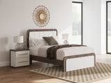 Kendanport White/Brown Queen Upholstered Bed, Dresser, Mirror and Nightstand - Ornate Home