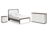 Kendanport White/Brown Queen Upholstered Bed, Dresser and Nightstand (Online Special Price) - Ornate Home