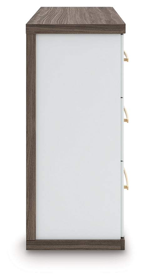 Kendanport White/Brown Queen Upholstered Bed, Dresser and Nightstand - Ornate Home