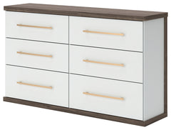 Kendanport White/Brown Queen Upholstered Bed, Dresser and Nightstand - Ornate Home