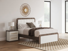 Kendanport White/Brown Queen Upholstered Bed, Dresser and Nightstand - Ornate Home