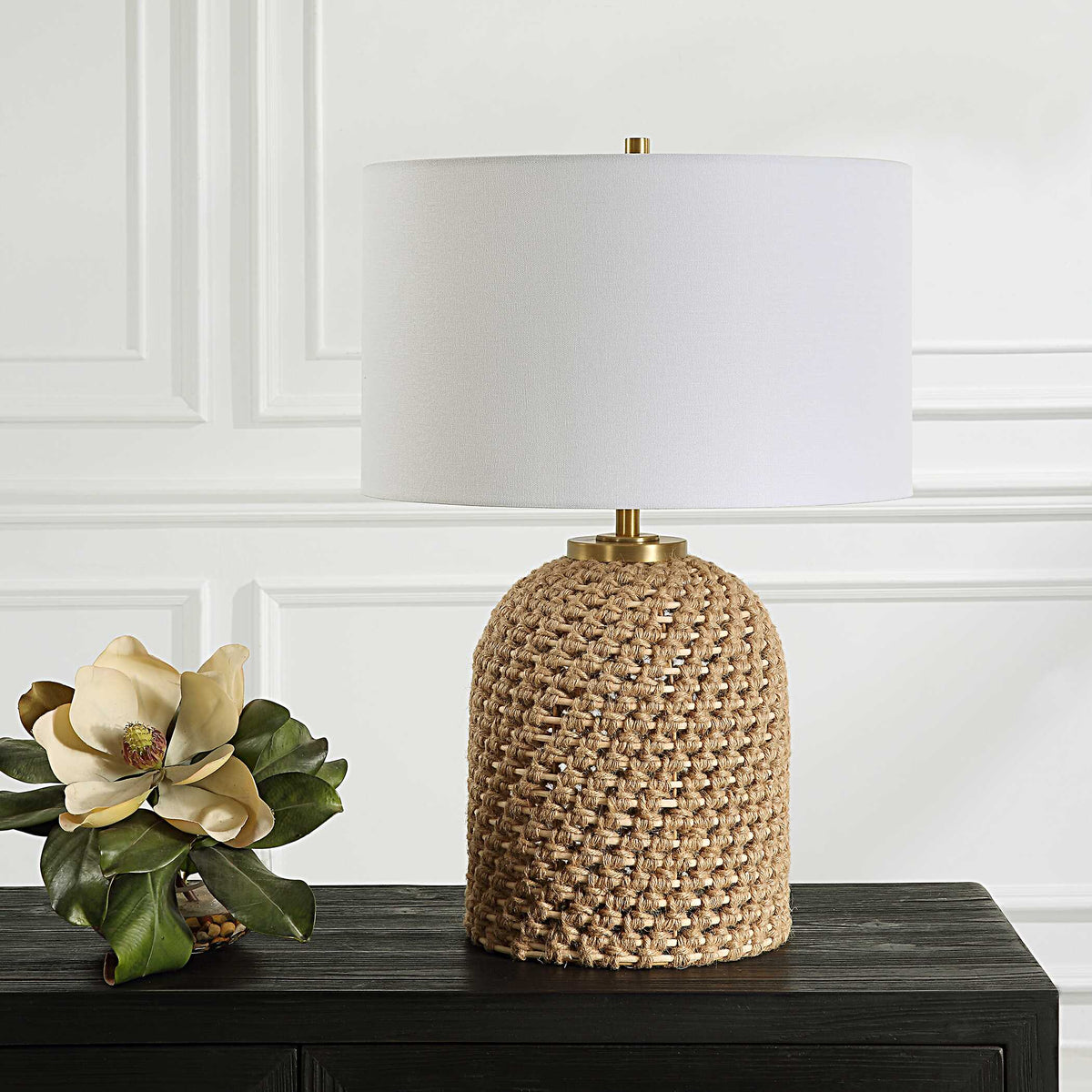 Kendari Brown/Woodtone Rope & Rattan Table Lamp - Ornate Home