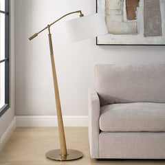 Kennett Brass/Brown/Woodtone Wooden Floor Lamp - Ornate Home