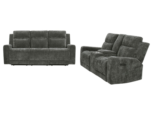 Kennett Dark Grey 2-piece Chenille Power Reclining Sofa Set - Ornate Home
