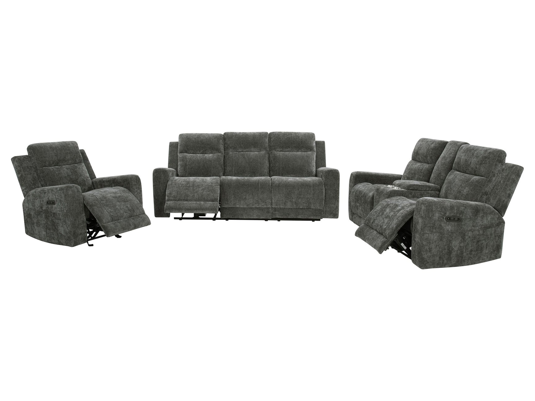 Kennett Dark Grey 3-piece Chenille Power Reclining Sofa Set - Ornate Home