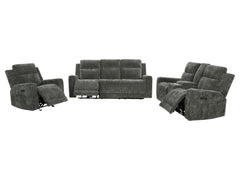 Kennett Dark Grey 3-piece Chenille Power Reclining Sofa Set - Ornate Home