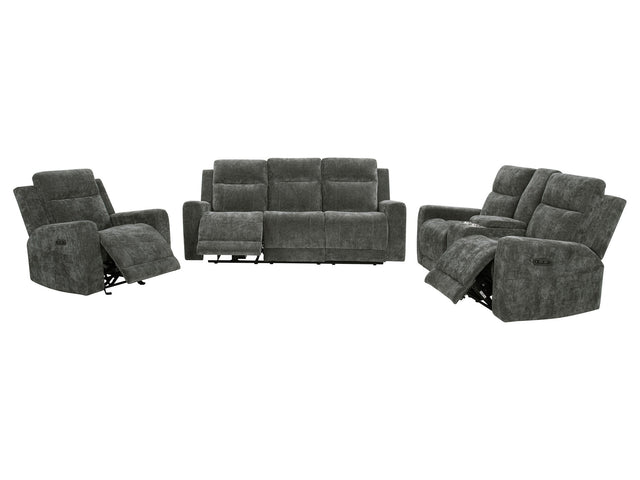 Kennett Dark Grey 3-piece Chenille Power Reclining Sofa Set - Ornate Home