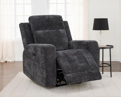 Kennett Dark Grey Chenille Upholstered Power Recliner Chair - Ornate Home