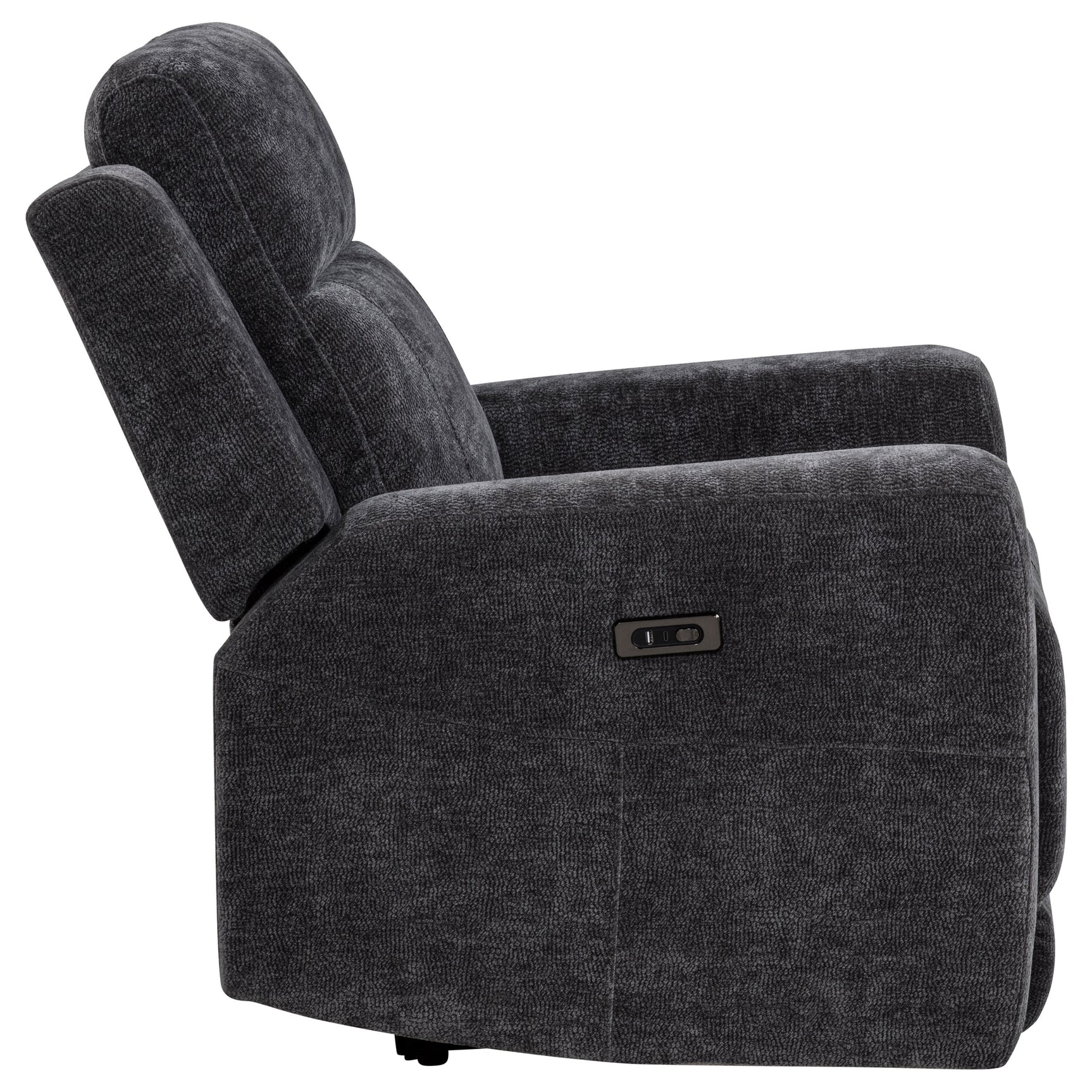 Kennett Dark Grey Chenille Upholstered Power Recliner Chair - Ornate Home