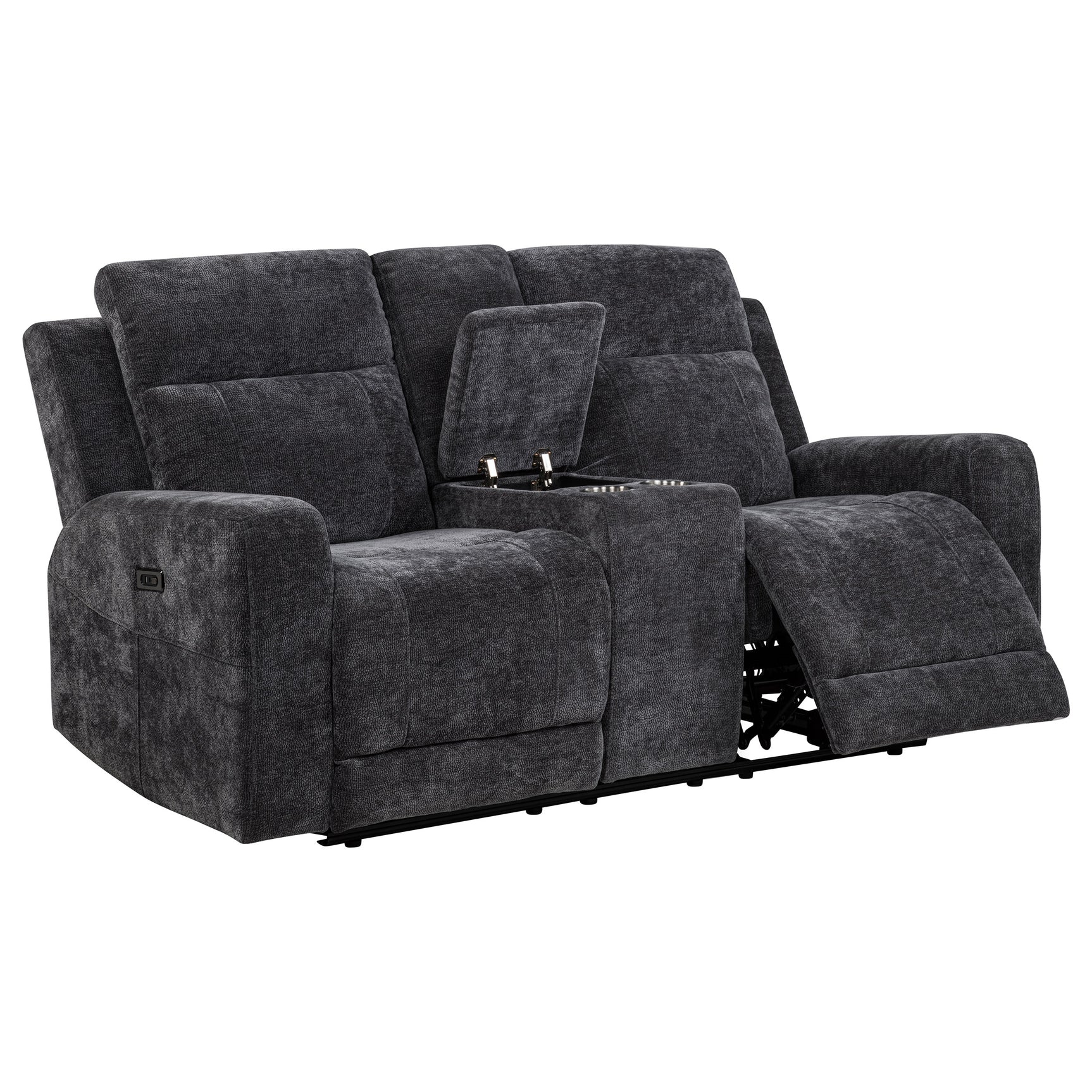 Kennett Dark Grey Chenille Upholstered Power Reclining Loveseat - Ornate Home
