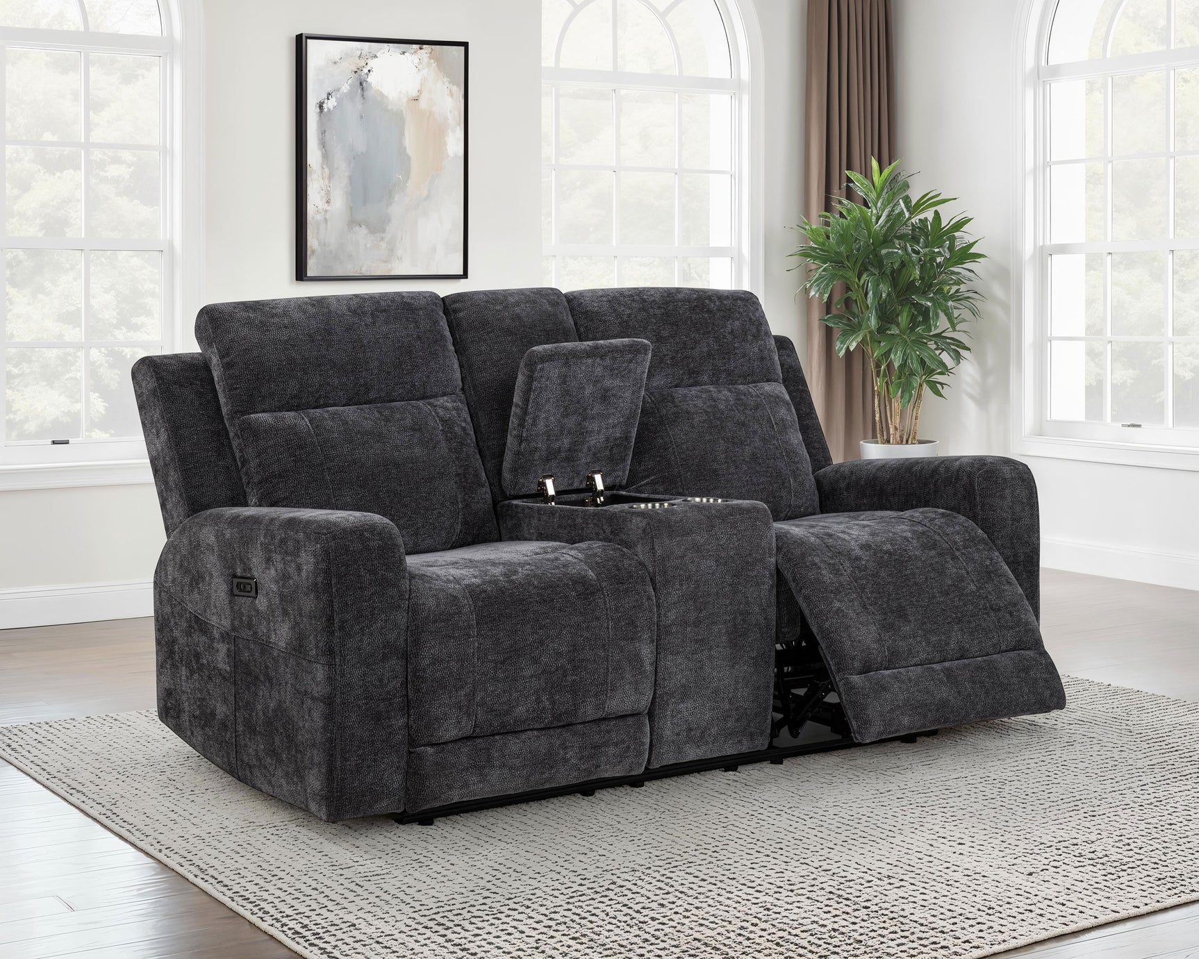 Kennett Dark Grey Chenille Upholstered Power Reclining Loveseat - Ornate Home