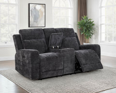 Kennett Dark Grey Chenille Upholstered Power Reclining Loveseat - Ornate Home