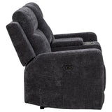 Kennett Dark Grey Chenille Upholstered Power Reclining Loveseat - Ornate Home