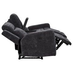 Kennett Dark Grey Chenille Upholstered Power Reclining Loveseat - Ornate Home